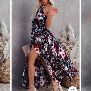Sina Floral Faith Halter Neck Slit Maxi Dress